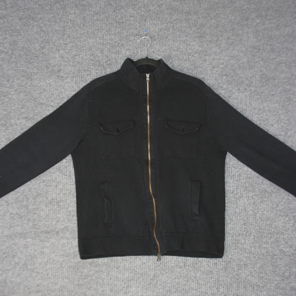 Banana Republic Full Zip Sweater Mens L Black Pima Cotton Utility‎ Jacket